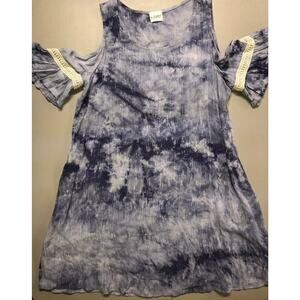 B-Sharp Blue Tie Dye Cold Shoulder Dress Women L EUC